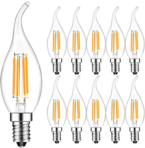 Suncan10er Pack E14 Kerze LED Lampe Warmweiss für Kronleuchter, Leuchtmittel E14 Filament Fadenlampe 4W, 360 Lumen, 2700K Warmweiß, Klar Glas, Nicht dimmbar
