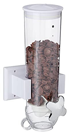Relaxdays Müslispender, Wandmontage, 1,7 l Behälter, Cerealien, Süßigkeiten, Cornflakesspender HBT 31x16x14 cm, weiß