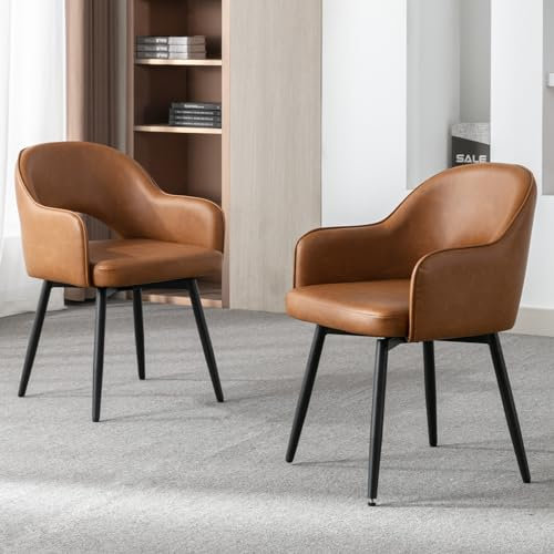 chairus Esszimmerstühle 2er Set PU Leder 360° Drehbare Küchenstühle Esszimmerstühle Drehbar Drehstühle Küche mit Armlehne (Braun)