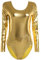 iEFiEL Damen Metallic Body Lackleder Bodysuit Catsuit Wetlook Jumpsuit Langarm/Kurzarm Turnanzug Ballettbody Trikotanzug Tanzkostüm Gold 3XL