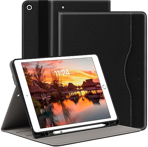 ARVOK Hülle für iPad 9. / 8. / 7. Generation mit Stifthalter 10.2 Zoll Modell 2021/2020 / 2019, Stoßfeste Schutzhülle mit Auto Schlafen/Wachen, Premium Leder Folio Standabdeckung für iPad 9 8 7