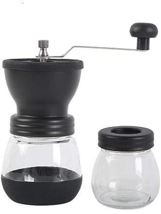 Eidyer Manual Coffee Bean Grinder, Handheld Portable Coffee Mill Ceramic Bur with Adjustable Coarseness, with Transparent Storage Jar, Compact Design for Home, Office,Travelling & Outdoors