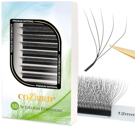 COZBIRD W Eyelash Extension 5D W Shaped Lashes Volume Premade Fan 0.07mm C curl 8-15mm Mix Tray Faux Mink Matte Black Fluffy Cluster Easy Fanning yy Lash 12 Rows