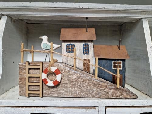 Arinosa Maritime Deko aus Holz Haus am Hafen Mehrfarbig 23x6,5xH15cm