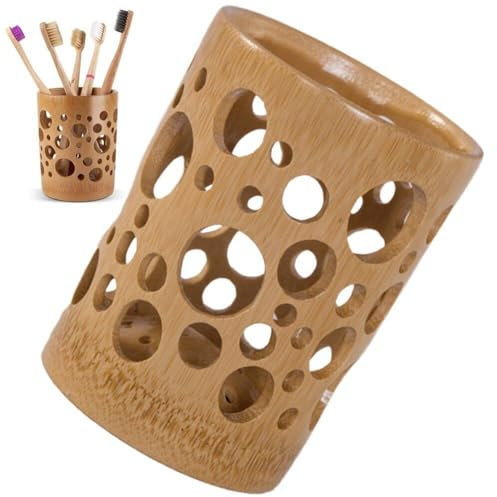Sanfly Porta Spazzolino in Legno per Bagno Tazza Porta Spazzolino con Drenaggio Porta Dentifricio Cavo in bambù Organizzatore Porta Pennelli per Trucco