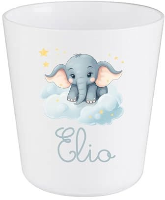 Gobelet Enfant Personnalisé Éléphant Nuage – Gobelet Incassable 230ml Sans BPA – Tasse Prénom École ou Crèche – Cadeau Rentrée Scolaire Garçon ou Fille