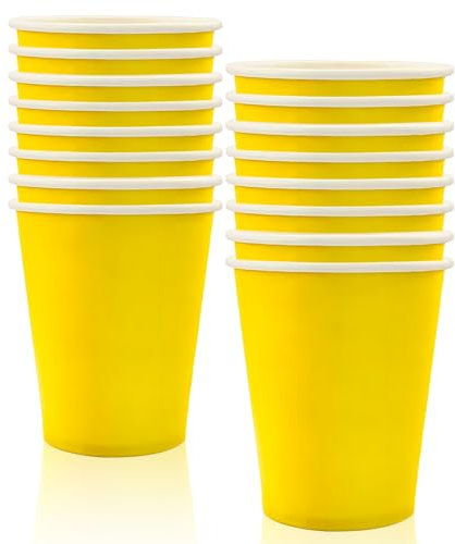 MORAINJAY 16 Pezzi Bicchieri Carta per Feste,9oz/250ml Jaune Tazze Ecologici Carta di Usa e Getta,Bevande Calde e Fredde Bicchieri per Compleanno,Giardino,Ristorante e Matrimonio Decor