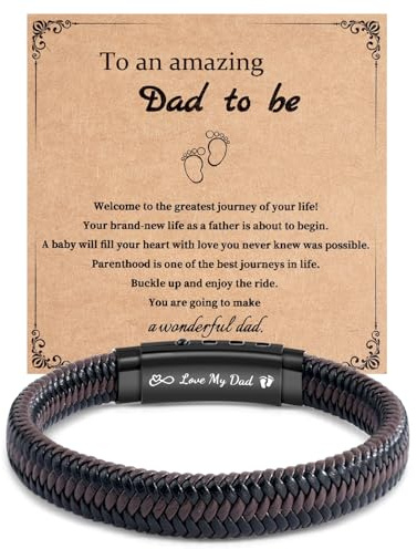 CheersLife New Dad Gifts, Leather Bracelet for Daddy First Time Daddy Gifts