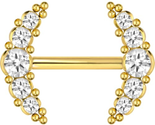 PIERCINGLINE Titan Barbell mit Push Fit 5 KRISTALLE + KUGELN Brustwarzenpiercing Nippelpiercing Farb & Größenauswahl