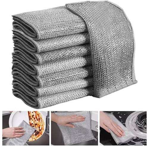 Mehrzweck Geschirrspüllappen aus Draht für Nass und Trocken, 10 Stück Wiederverwendbares Spüllappen, Spültücher, Lappen Küchen für Pfanne, Topf, Herd, Küche(Color:Grau)