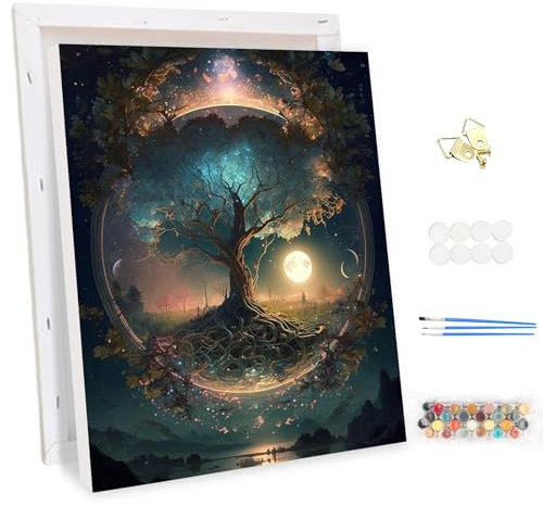 MEIYUDA Peinture par Numero Adulte avec Cadre, Arbre de vie Kit de Peinture à l'Huile sur Toile par Numéro, Débutants Peinture Acrylique Pigmentée, Decoration Maison Cadeau 30x40cm