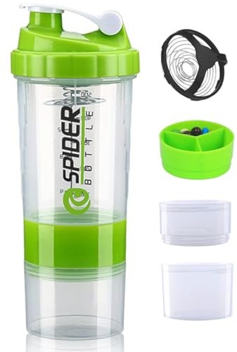 600ml 3-Layer Protein Shaker Bottle with Steel Mixing Ball, Leak-Proof & BPA-Free, Sports Water Bottle Includes Storage Compartment for Supplements, Easy-Clean Design for Gym & Sports (Green)