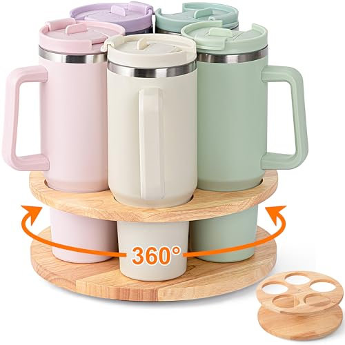 MyLifeUNIT Water Bottle Organizer for Stanley 40 oz/30 oz/20 oz Tumblers, Rotating Stanley Cup Holder, Wooden Tumbler Organizer for Cabinet Storage (Yellow)