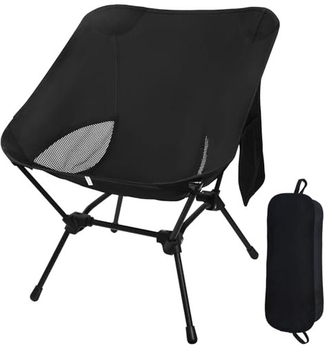Campingstuhl Faltbar, Ultraleicht Kleiner Faltstuhl, Verstellbare Höhe, Mit Seitentaschen, Campingstuhl Kleines Packmaß Für Picknick Angeln Garten Wandern Sport Outdoor Rucksackreisen, Schwarz