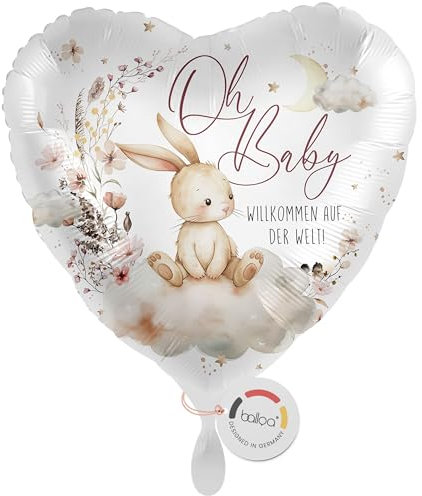 balloa Folienballon XXL Oh Baby Willkommen auf der Welt, Helium Ballon zur Geburt, Geschenkidee zur Babyparty neutral, Babyshower Dekoration Jungen und Mädchen, Ballon 53cm