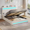 AOGLLATI Hydraulisch Stauraumbett 140×200cm, Polsterbett Doppelbett mit LED und USB-Ladefunktion, Funktionsbett Bettgestell mit Stauraum und Lattenrost, Linen,Ohne Matratze, Beige