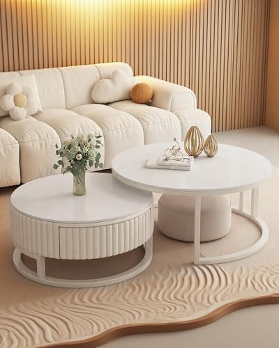 JPQTRYDRIS Moderne Runder Couchtisch 2er Set Nesting Wohnzimmertisch Sofatisch Kaffeetisch Satztische Für Wohnzimmer, Balkon Und Büro