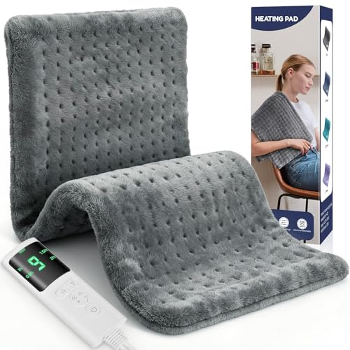 VSTKEN Heizkissen Größe XL für Rücken Schulter Bauch, Weicher Flanell | 9 Heizstufen und 4 Zeitstufen, Maschinenwaschbar,2M-Kabel Elektrisches Wärmekissen(Dunkelgrau, 43X 84 cm)