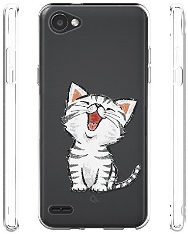 Sunrive Für LG Q6 Hülle Silikon, Transparent Handyhülle Schutzhülle Etui Case Backcover für LG Q6(TPU Katze 1)+Gratis Universal Eingabestift