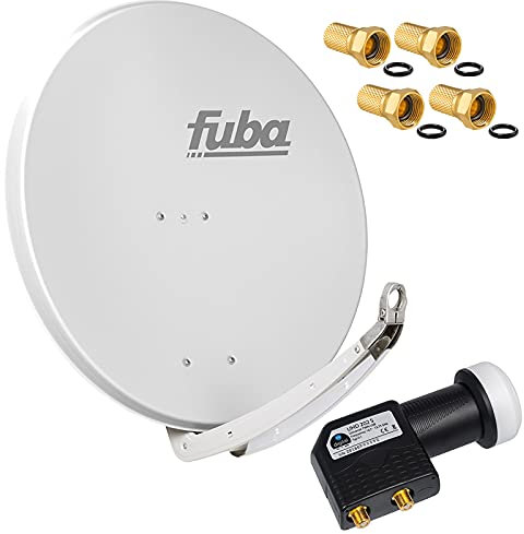 FUBA 2 Teilnehmer Digital SAT Anlage DAA850G hellgrau + Hochwertiger Twin LNB (2 Teilnehmer, direkt) von HB-DIGITAL schwarz + 4 Vergoldete F-Stecker