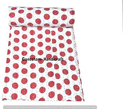 GANESHAM Indische Hippie-Tagesdecke, Wohnheim-Dekoration, luxuriöse flache Bettwäsche, Bohemian-Tagesdecke, Überwurf, Decken, Vintage King Size Kantha Quilt (228,6 x 274,3 cm)