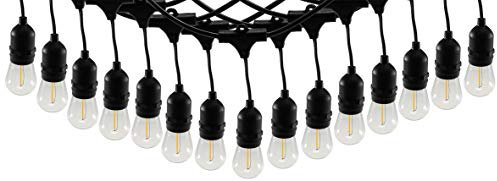 ChiliTec LED Lichterkette Aussen 14m lang 15 LED Lampen IP44 Biergarten Terrasse Balkon Party Hochzeit Kabel Schwarz Licht 230V auf 12V Netzteil Warmweiß