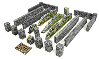 War World Gaming World at War Steinmauer und Säulen Großes Set - 28mm WW1 WW2 Tabletop Gelände Modellbau