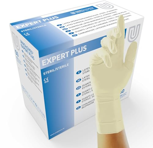 UNIGLOVES Expert Plus 1201 Latexhandschuh | Puderfrei, Innen & Außen chloriniert Extra griffig dank mirkrogeraute Handfläche 100 Stück