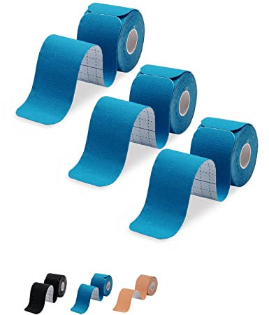 Kinesiologie Tapes vorgeschnitten | 60 Streifen Kinesiologie Tape (25cm x 5cm) | Kinesio Tapes für Sport, für Knie, Schulter und Ellenbogen | 60 Strips, Blau