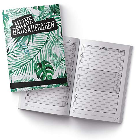 itenga Hausaufgabenheft Palmenblätter DIN A5 96 Seiten Schulbedarf Meine Hausaufgaben für Grundschule Gemeinschaftsschule Gymnasium