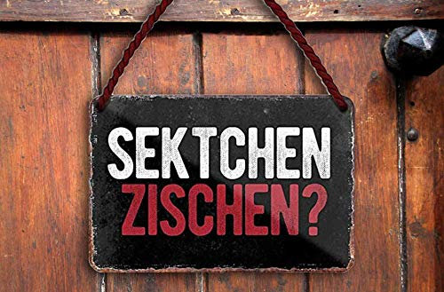 schilderkreis24 – Blechschild Lustiger Sekt Alkohol Spruch “Sektchen zischen?“ Deko Bar Küche Prosecco Champagner Secco Wein Geschenkidee Geburtstag Weihnachten Frauen 18x12 cm