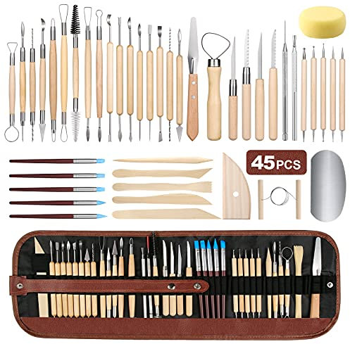 Ceramiche di Attrezzi Sculpting Tool, 47 PCS Strumento per Modellare l’Argilla Strumento di Scultura in Ceramica Set, Attrezzi Scultura Argilla Intaglio per Modellare per Professionisti o Principianti