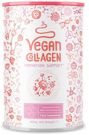 Vegan Collagen Pulver + Hyaluronsäure [400g] | Pflanzliche Alternative zu Kollagen Hydrolysat | mit 13 Aminosäuren und Vitamin C aus Camu | Geschmacksneutral | in Deutschland hergestellt | Alpha Foods