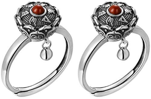 CeFoney Anillo abierto Sánscrito Mantra Om Mani Padme Hum Anillos de cola abierta tibetano budista anillos giratorios con rueda de oración OM Anillo de mantra de latón Lotus Mantra Anillos de dedo de
