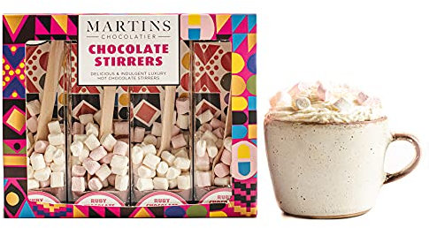 Martin’s Chocolatier Hot Chocolate Stirrers (1 Box) Ruby Chocolate | Hot Chocolate Spoons with Marshmallows | Flavoured Chocolate Drink | Belgian Chocolate Gift Set