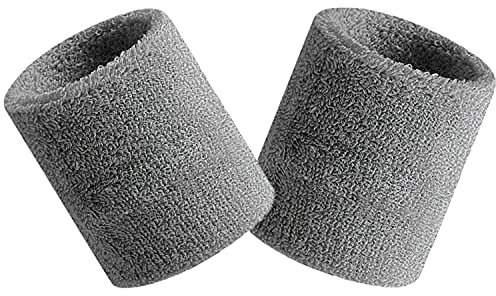 Schweißbänder Sport Wristbands 2 Pack, Sport Schweißband Armband Weiche verdickte Baumwolle, für Fußball Basketball Tennis Gymnastik (Grau)