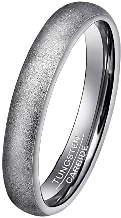 Phyonio 4mm Damen Wolfram Ringe Silber GewölbterSandstrahl Ringe Verlobungsring Ehering Größe 52(16,6)