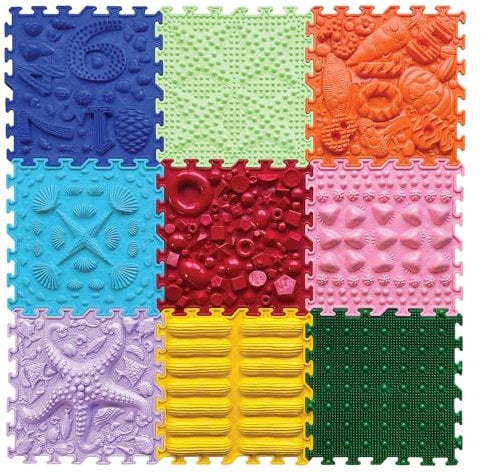 ORTO NATURE Massage Puzzle sensorische Bodenmatte - Orthopädische Spielmatte für Kinder oder als Baby Spielzeug, Puzzlematte Unterlage für den Boden (Regenbogen -Melodie)