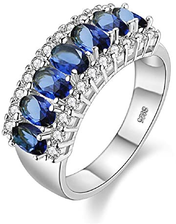 Uloveido Bague pour femme en plaqué or rose/plaqué platine, 7 pierres, motif demi-lune, alliances avec oxyde de zirconium ovale J501, L, Cristal, Zircone cubique
