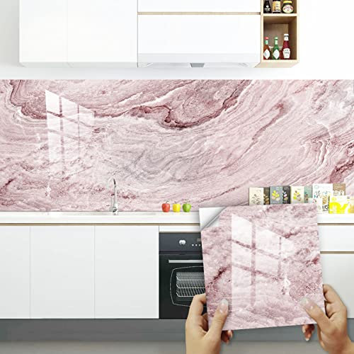 Piastrelle Adesive Cucina 30x30 Marmo Rosa Piastrelle Adesive Bagno Pavimento Adesivo Paraschizzi Cucina Adesivo Piastrelle Ceramica Carta Adesiva per Mobili Vintage(10 pezzi)