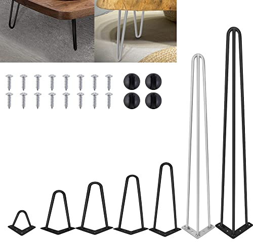 ANSIMIDA 14 Inch Hairpin Legs, Heavy Duty Metal Furniture Legs for Coffee Table, Chair, Bench, 3/8 inch Black 2-Rod Iron Wire Legs for DIY Furniture, Free Screws & Protector Feet