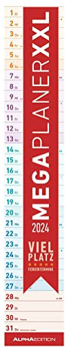 Megaplaner XXL 2024 - Streifen-Kalender 17,5x98 cm - mit Ferienterminen - viel Platz für Notizen - Wandplaner - Küchenkalender - Alpha Edition