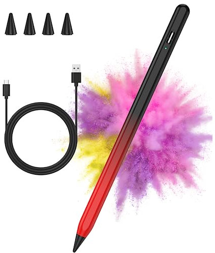 Stylus Stift für iPad 2018-2022,Stylus Pen Kompatibel mit Apple iPad 9/8/7/6th,iPad Mini 6/5th,iPad Air 4/3th,iPad Pro 11''/12,9'',Kapazitiver Stift mit 4 Ersatzspitzen, Palm Rejection (Schwarz Rot)