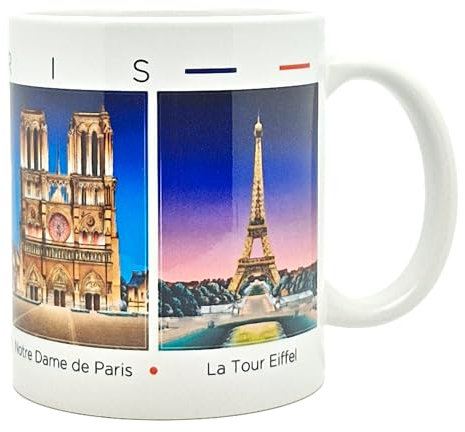 DESSAPT Arts - Paris Monuments de Nuit - Mug céramique 325ml - Tasse-Cadeau Unique avec les Magnifiques Paysages Parisiens - Imprimé en France - Blanc Brillant