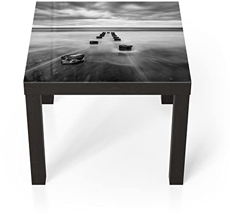 DEQORI Glastisch | schwarz klein 55x55 cm | Motiv Wellenbrecher im Meer | ausgefallener Beistelltisch aus Glas | Hochglanz Couchtisch fürs Wohnzimmer | moderner Couch Tisch mit Design