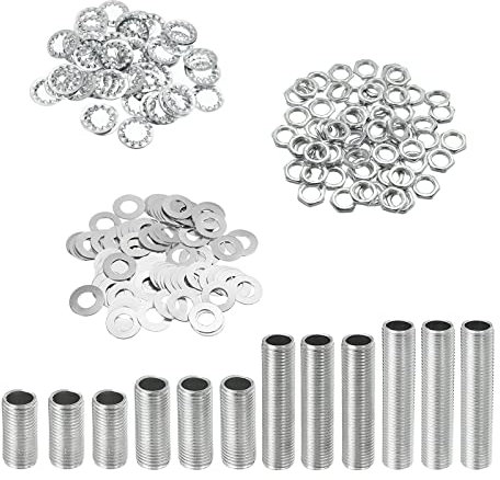 YOKIVE 84 Paquete Lámpara Tubos Kits, 1/8IP Roscado 4 Tamaño Varilla Hexagonal Sujetador Surtido con Bloqueo Tuercas Arandelas, Genial para Techo Luces
