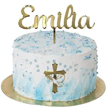 Cake topper Taufe/Kommunion/Konfirmation personalisiert mit Name aus Spiegel Acrylglas gold/silber/rosegold