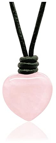 arana's - Pendentif en pierre naturelle en forme de coeur pour femme et homme - Cordon en cuir véritable noir réglable de 45 cm à 75 cm - Pierres semi-précieuses distinctes - Collier unisexe