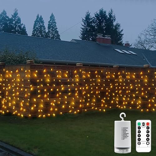 CCILAND Weihnachtsvorhang-Lichter, batteriebetrieben, 6 m x 1 m, 300 LEDs, für den Außenbereich, grüner Draht, Vorhang-Lichterkette mit Fernbedienung, für Hochzeit, Party, Garten, Dekoration