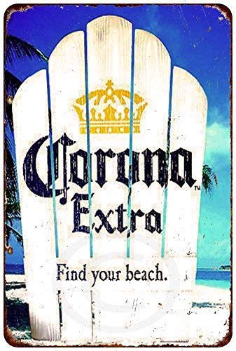 Retro Metall Blechschild Lustig Corona Extra find your beach Reproduktion Schild für Home Cave Garage Bar Wanddekoration Vintage Metallschild 20,3 x 30,5 cm